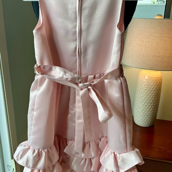 RARE EDITIONS Girls Size 6 Pink Satin Dress with Beaded Tie - Picture 3 of 5